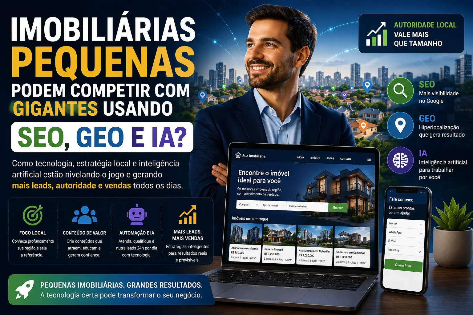 Imobiliárias pequenas podem competir com gigantes usando SEO, GEO e IA?