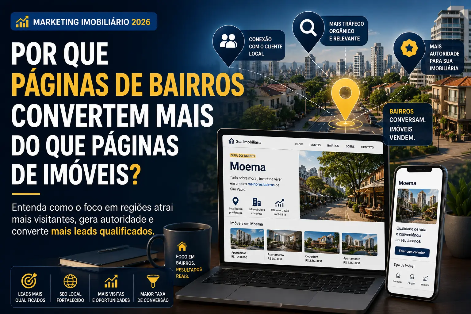 Por que páginas de bairros convertem mais do que páginas de imóveis