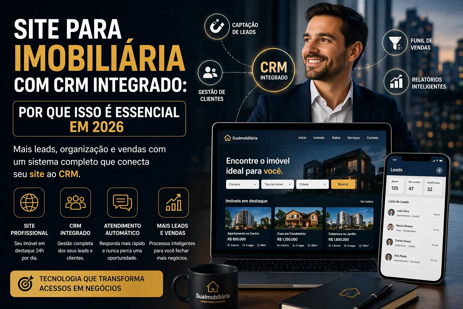 Site para imobiliária com CRM integrado: por que isso é essencial em 2026