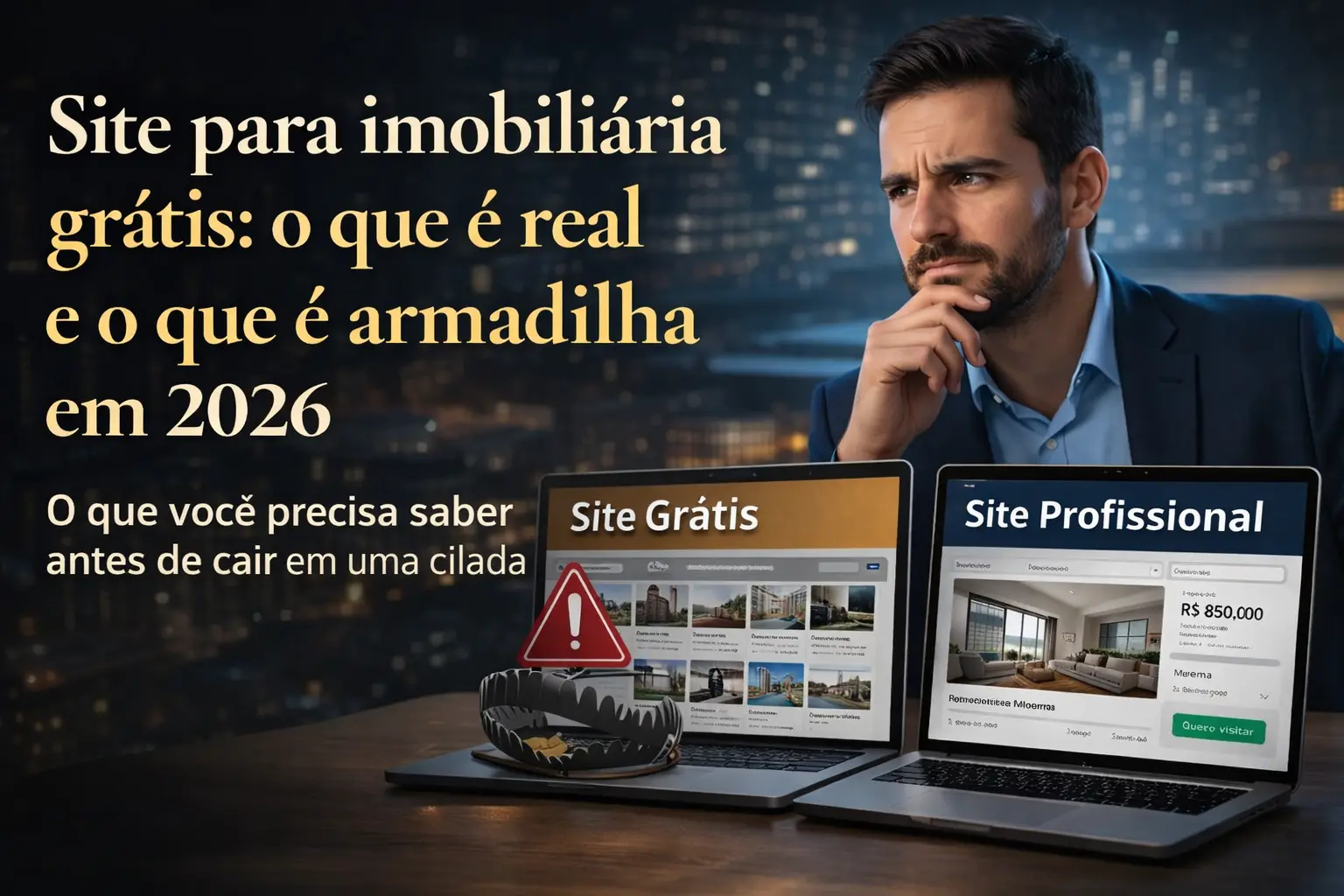 Site para imobiliária grátis: o que é real e o que é armadilha em 2026