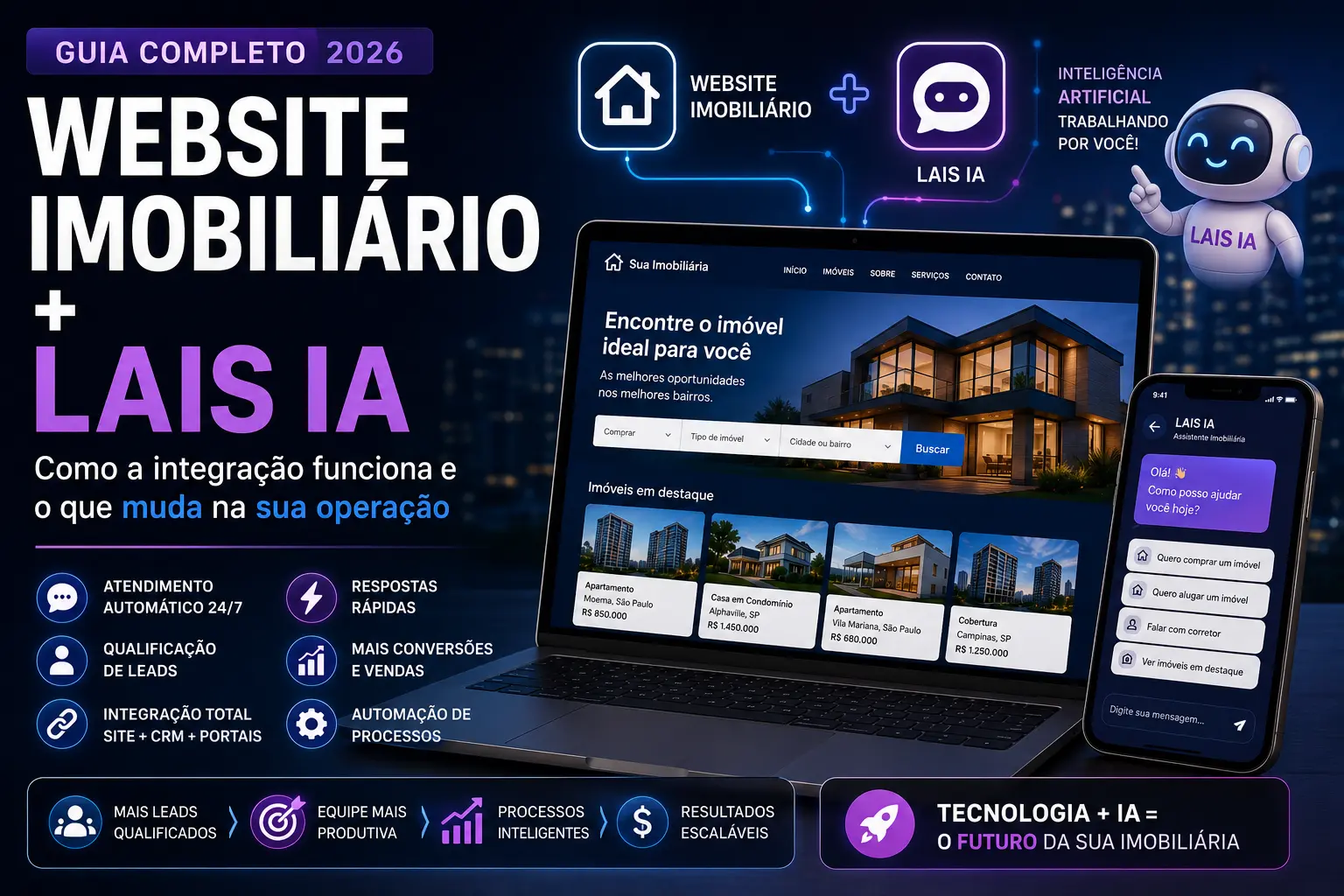 Website Imobiliário + Lais IA: como a integração funciona e o que muda na sua operação