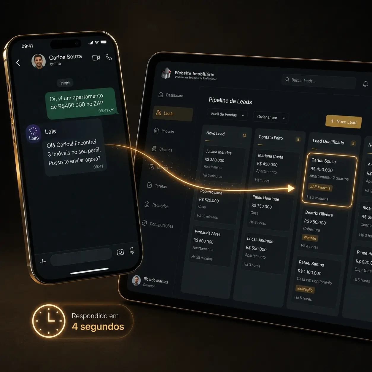 Painel do CRM para Corretor Autônomo com visualização Kanban e acesso mobile