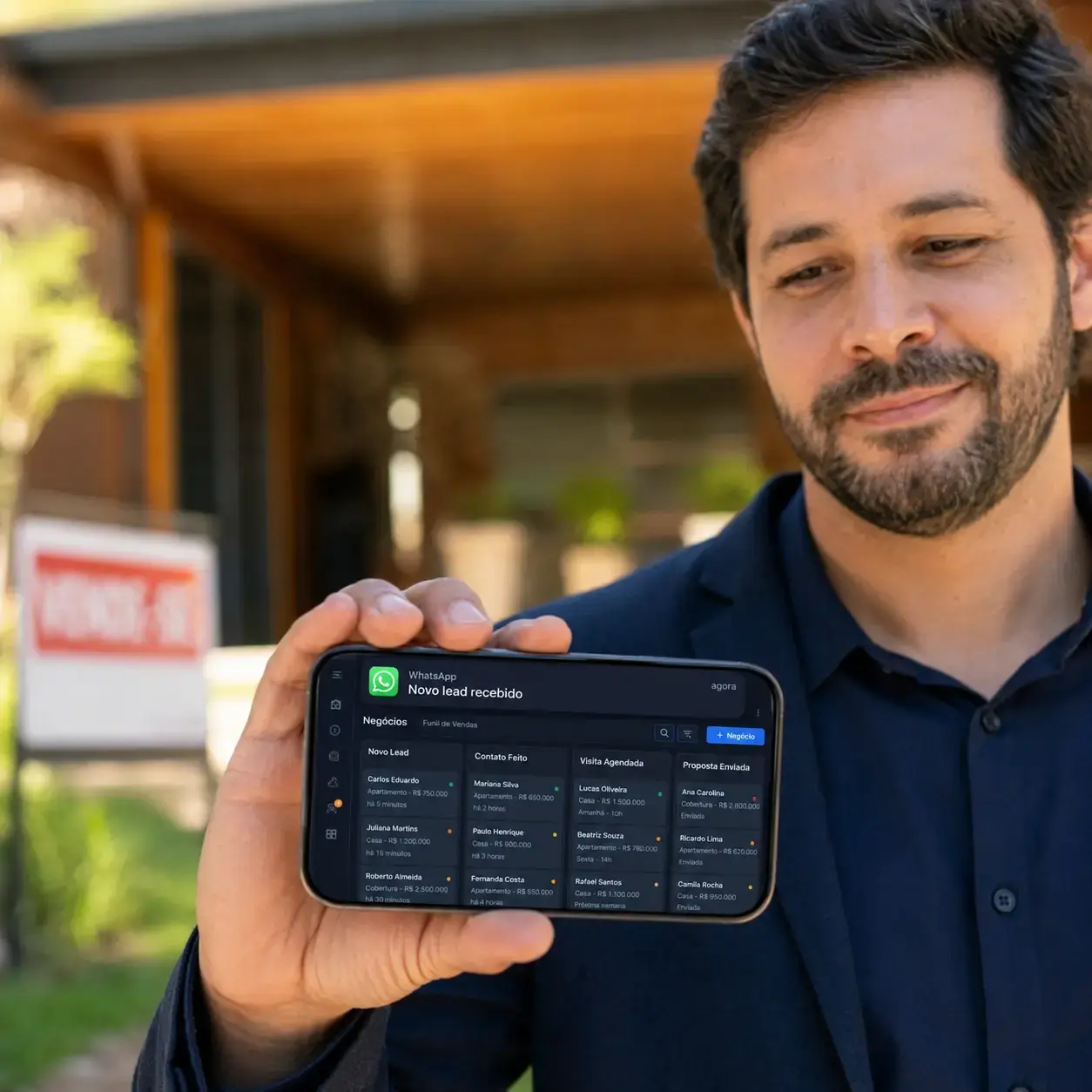 Painel do CRM para Corretor Autônomo com visualização Kanban e acesso mobile