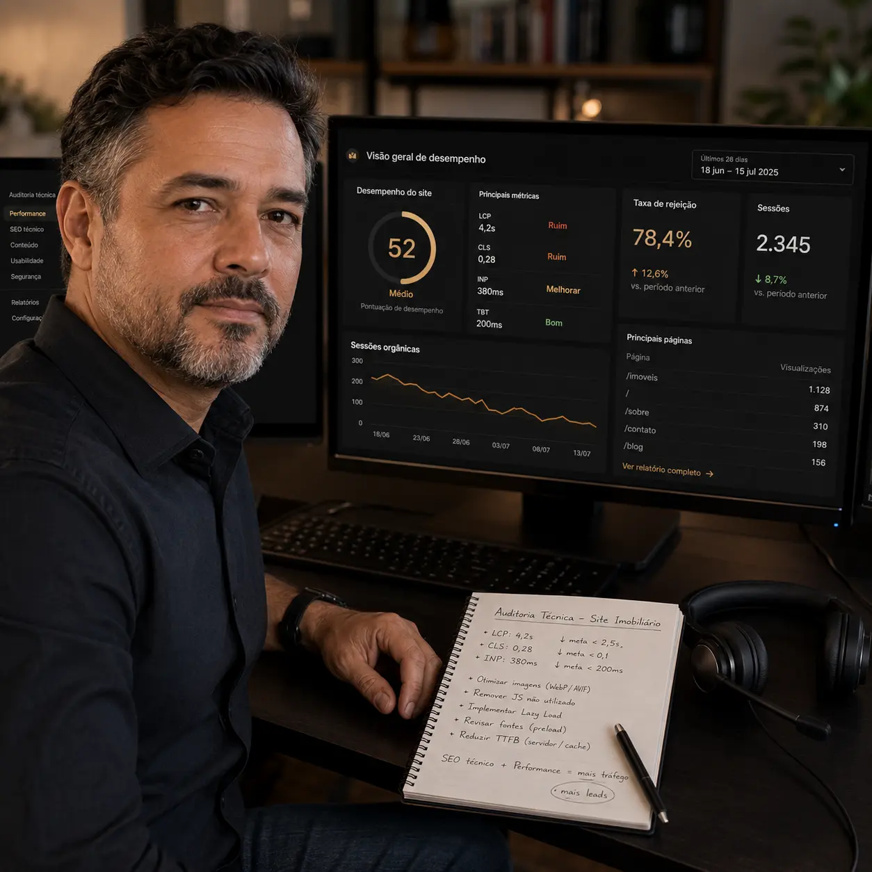 Especialista em site imobiliário pronto para realizar diagnóstico gratuito