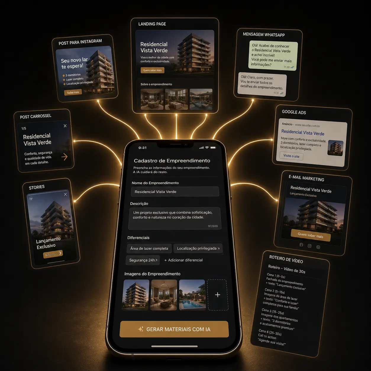 Sistema Website Imobiliário gerando Landing Page e campanhas via Inteligência Artificial