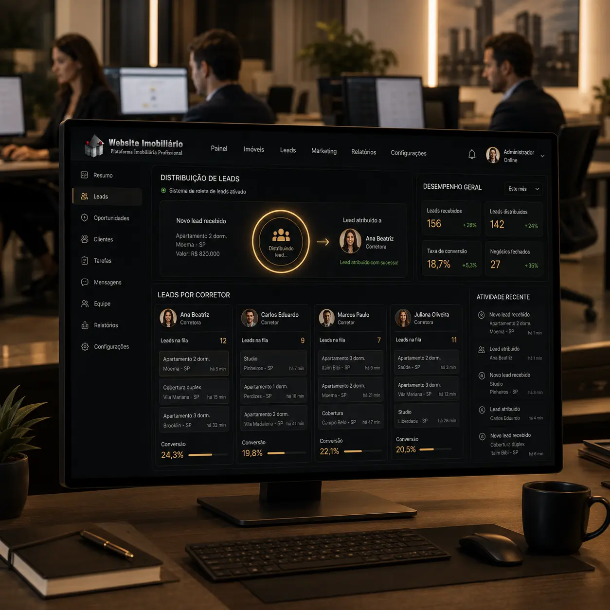 Sistema Imobiliário Completo com CRM e IA - Website Imobiliário