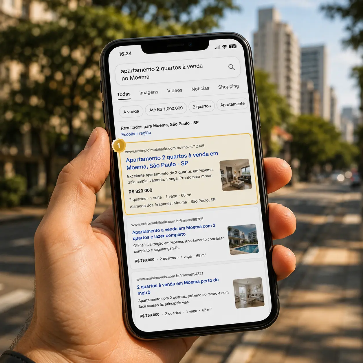 Imóvel aparecendo no primeiro resultado do Google para busca local por apartamento no bairro