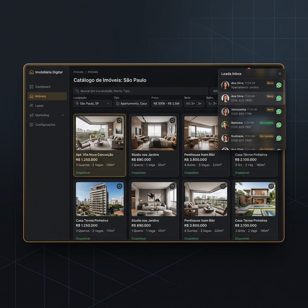 Sistema Website Imobiliário — site + CRM de leads integrado